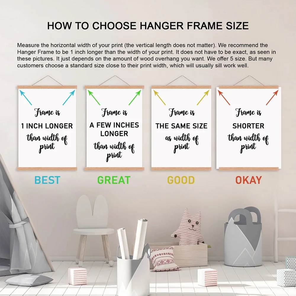 2130 40 50cm Magnetic Poster Hanger Teak Pine Wood Scroll Painting Frame 5 Colors Wood Photo Frame Black White Canvas Frame thumbnail 6