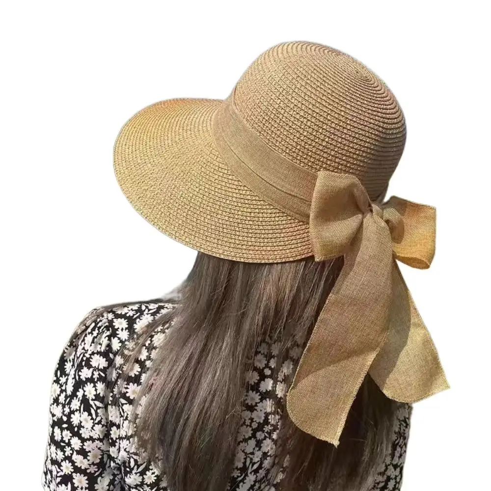 Bowknot Sun Hat Summer Breathable Wide Brim Beach Cap UV Protection Casual Straw Hat for Women thumbnail 4