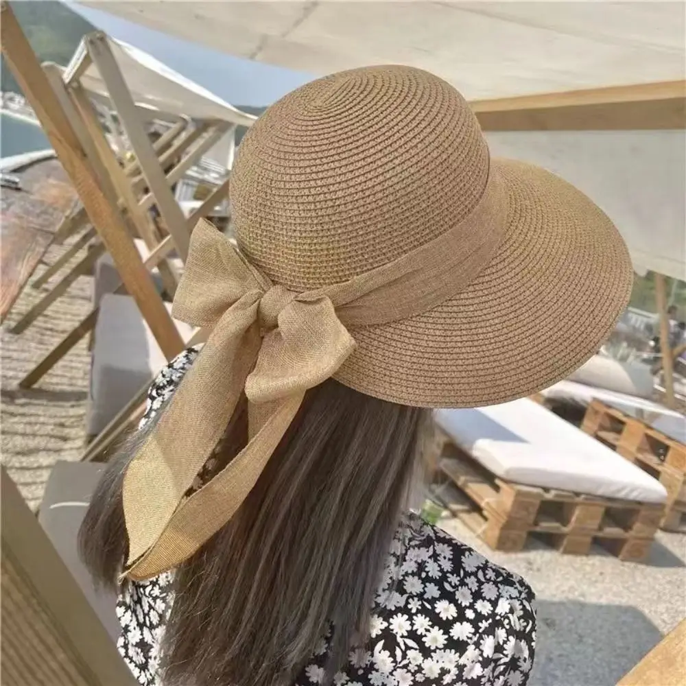 Bowknot Sun Hat Summer Breathable Wide Brim Beach Cap UV Protection Casual Straw Hat for Women thumbnail 3