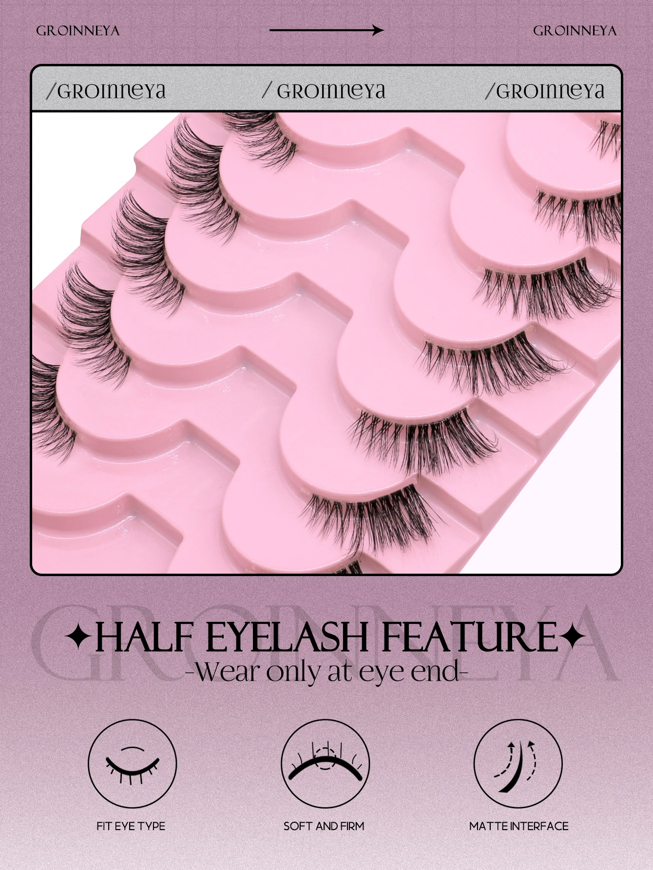 GROINNEYA Half Lashes Half Lashes Soft Natural Clear Band Lashes Natural Look Faux Mink Wispy Mink Eyelashes Extension Makeup thumbnail 2
