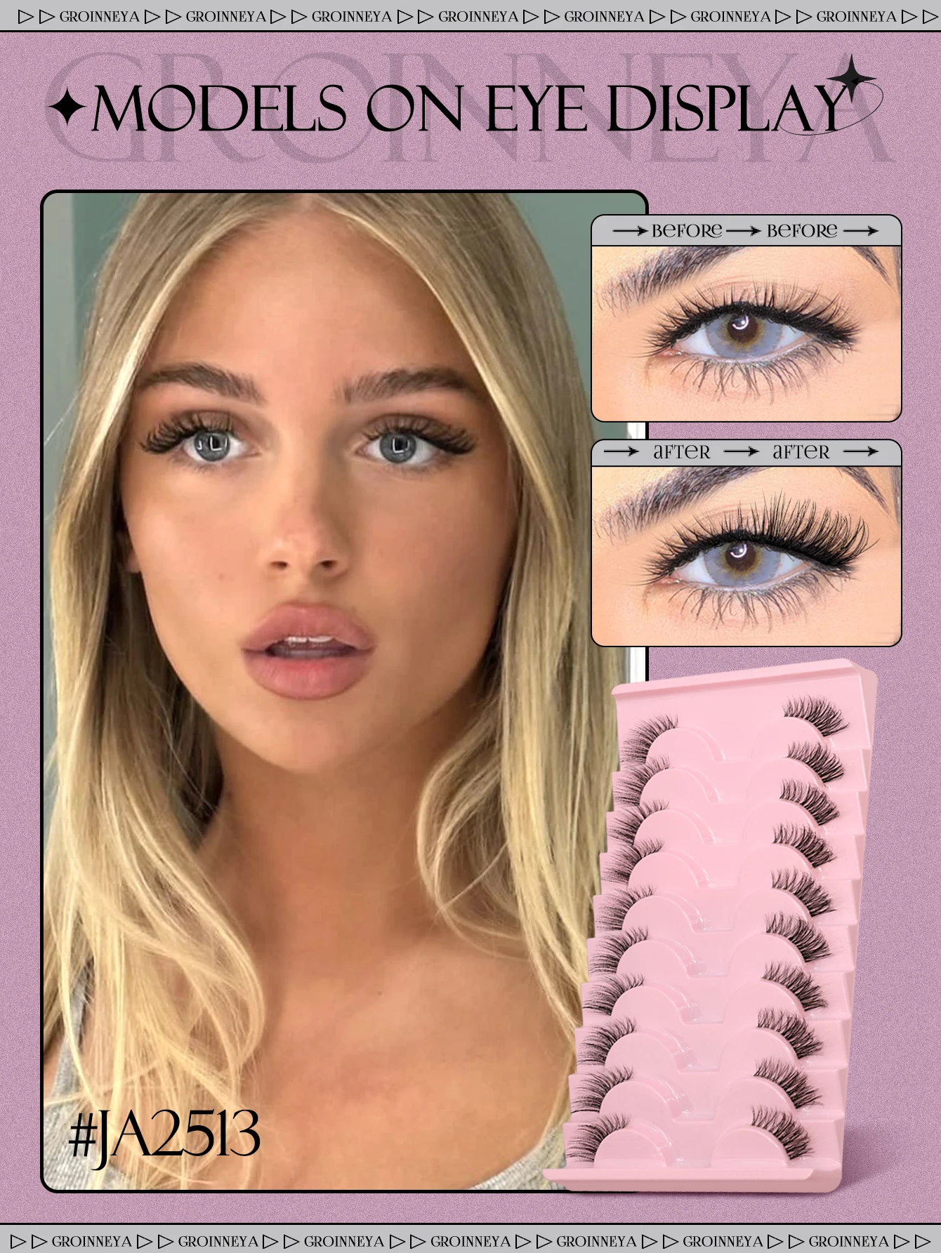 GROINNEYA Half Lashes Half Lashes Soft Natural Clear Band Lashes Natural Look Faux Mink Wispy Mink Eyelashes Extension Makeup thumbnail 4