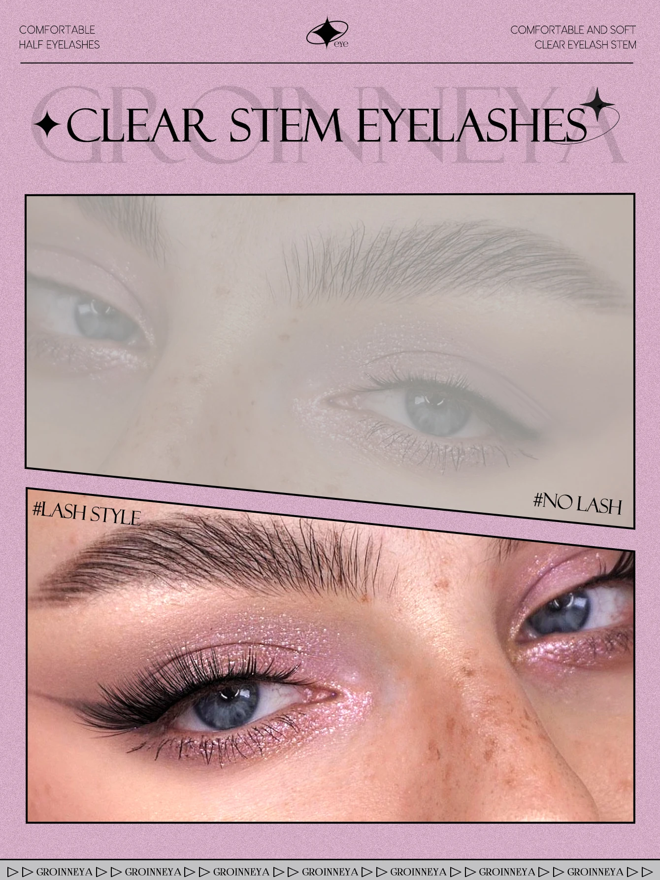 GROINNEYA Half Lashes Half Lashes Soft Natural Clear Band Lashes Natural Look Faux Mink Wispy Mink Eyelashes Extension Makeup thumbnail 3