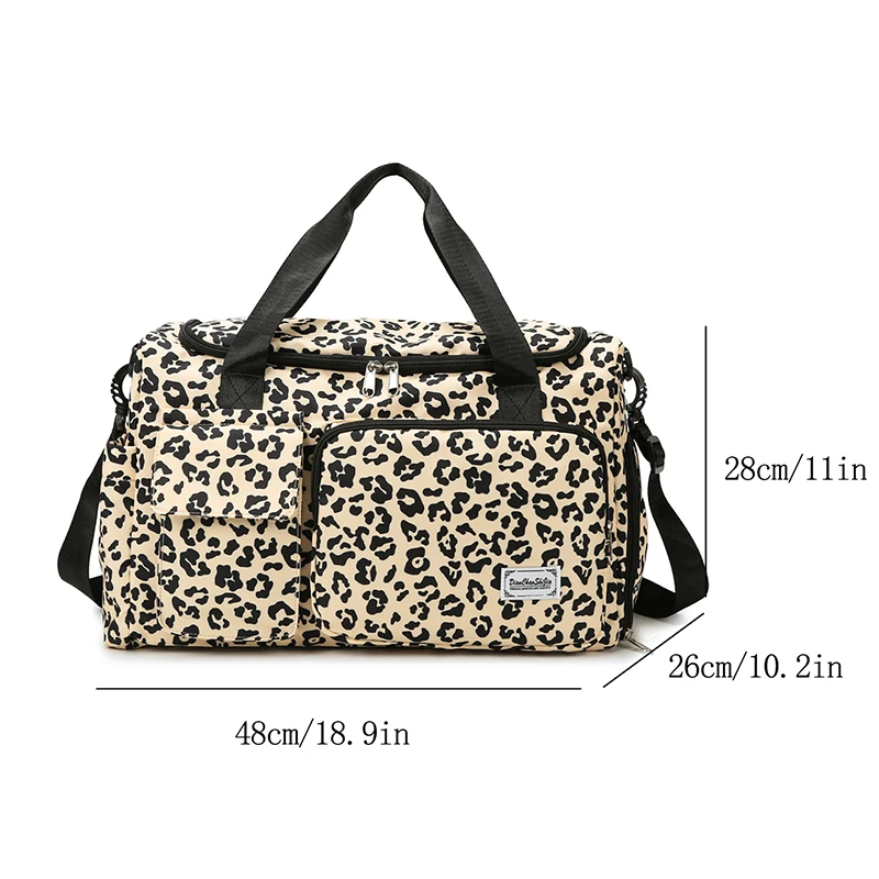 Classic Leopard Print Large Capacity Leisure Luggage Bag With Multiple Pockets And Shoe Compartment Sports Fitness Travel Bag thumbnail 3