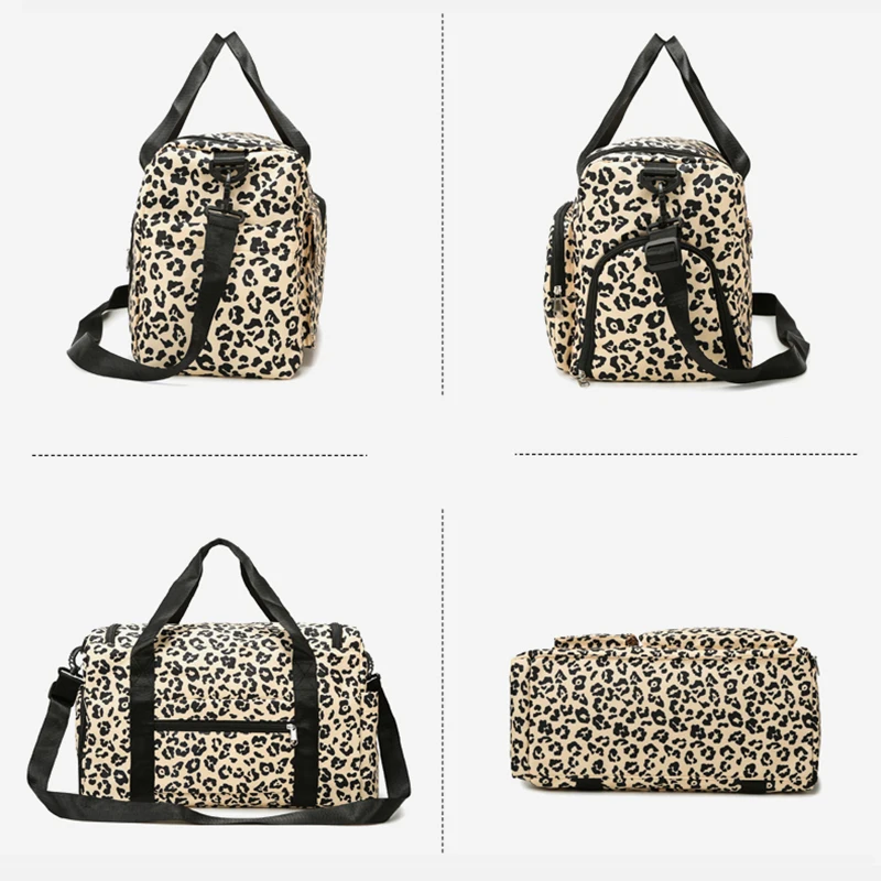 Classic Leopard Print Large Capacity Leisure Luggage Bag With Multiple Pockets And Shoe Compartment Sports Fitness Travel Bag thumbnail 5