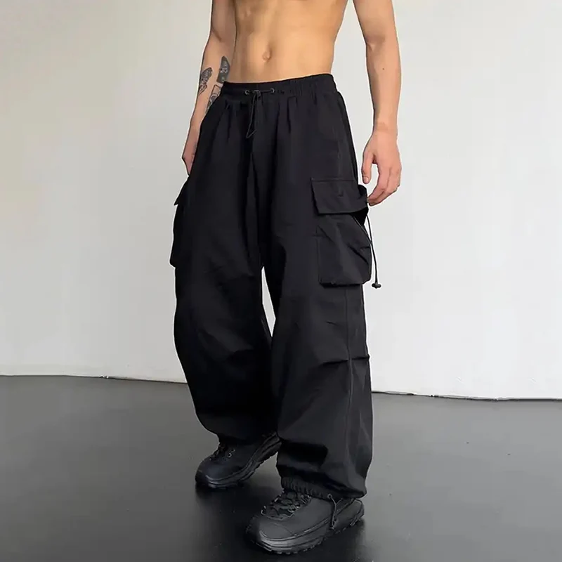 American Style Casual Pants Cargo Trousers High Street Drawstring Workwear Trendy Loose Versatile Straight Wide-Leg Casual Pants thumbnail 2