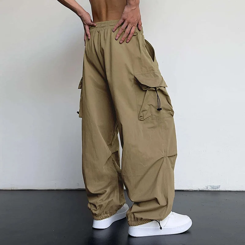 American Style Casual Pants Cargo Trousers High Street Drawstring Workwear Trendy Loose Versatile Straight Wide-Leg Casual Pants thumbnail 4