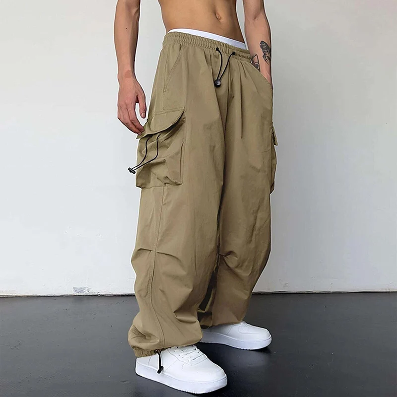 American Style Casual Pants Cargo Trousers High Street Drawstring Workwear Trendy Loose Versatile Straight Wide-Leg Casual Pants thumbnail 5