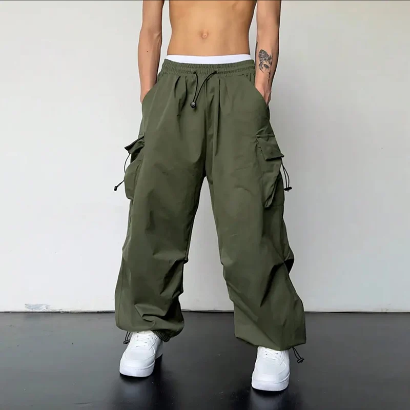 American Style Casual Pants Cargo Trousers High Street Drawstring Workwear Trendy Loose Versatile Straight Wide-Leg Casual Pants thumbnail 6