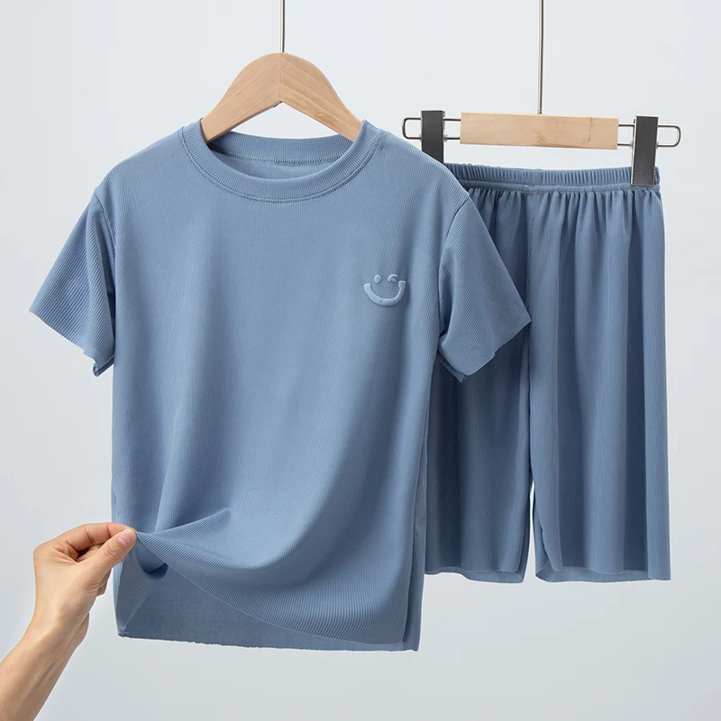 2/4 Pieces Children's Summer Thin Short-sleeved Shorts Ice Silk Suit Boys and Girls Casual Joker Home Clothes 2-piece Suit. thumbnail 3