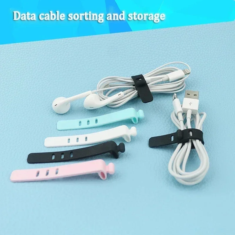 Portable Reusable Silicone Strap Cable Winder Tidy Organizer Desktop USB Data Cord Earphone Wire Line Wrap Tie Management Clips thumbnail 3