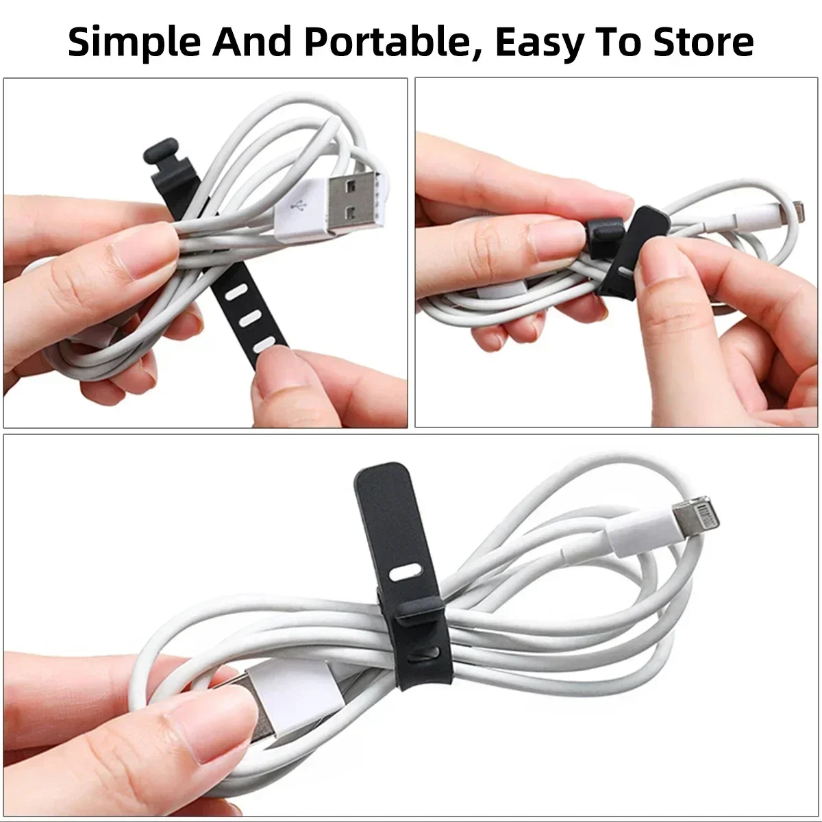 Portable Reusable Silicone Strap Cable Winder Tidy Organizer Desktop USB Data Cord Earphone Wire Line Wrap Tie Management Clips thumbnail 6