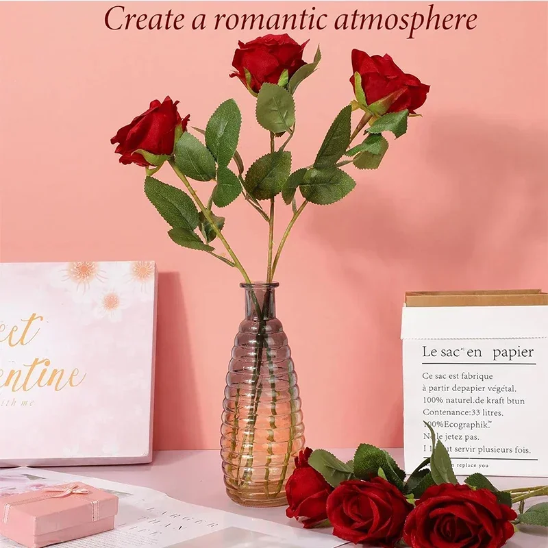 50 Pcs Velvet Rose Artificial Rose Flowers Real Touch Fake Roses Florals for Valentine's DIY Wedding Bouquet Party Home Decor thumbnail 4