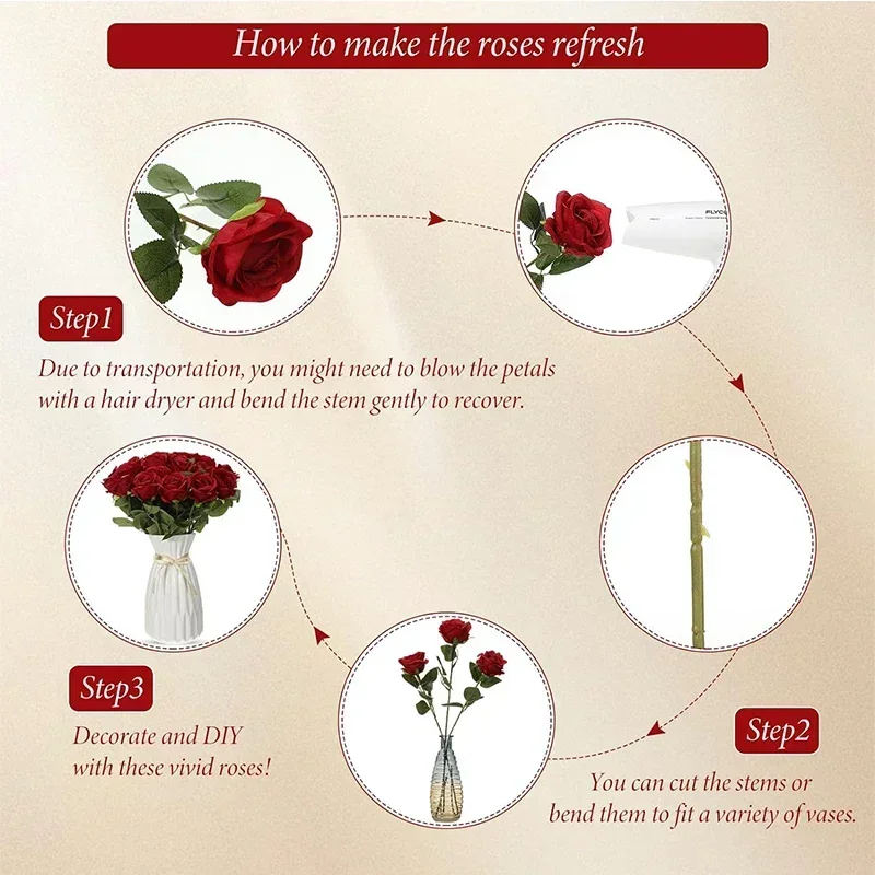 50 Pcs Velvet Rose Artificial Rose Flowers Real Touch Fake Roses Florals for Valentine's DIY Wedding Bouquet Party Home Decor thumbnail 3