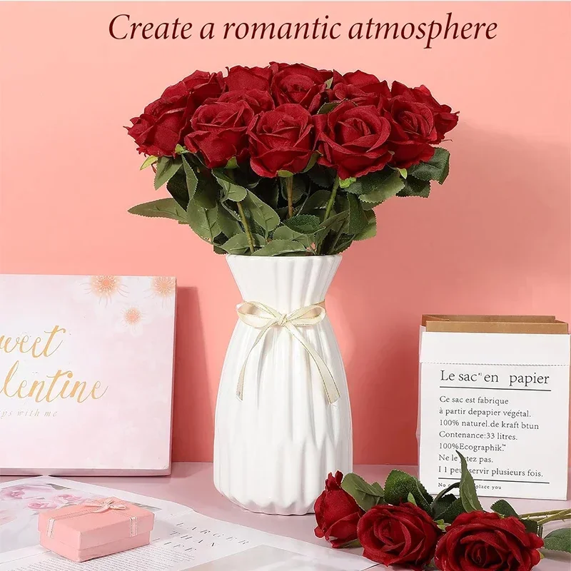 50 Pcs Velvet Rose Artificial Rose Flowers Real Touch Fake Roses Florals for Valentine's DIY Wedding Bouquet Party Home Decor thumbnail 5