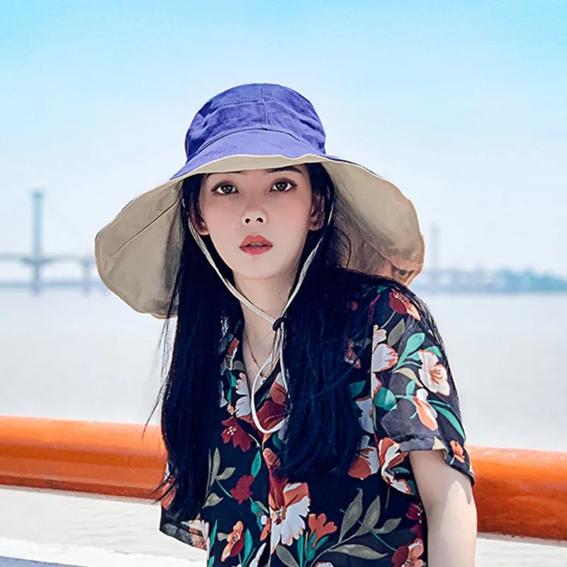 Wide Brim UPF 50+ Sun Hat Women Anti-UV Protection Hiking Fisherman Cap Fold Summer Solid Beach Hat 2024 Double sided Sun hat thumbnail 2