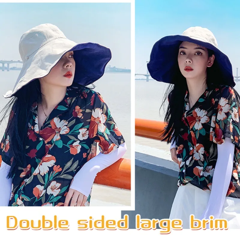Wide Brim UPF 50+ Sun Hat Women Anti-UV Protection Hiking Fisherman Cap Fold Summer Solid Beach Hat 2024 Double sided Sun hat thumbnail 3