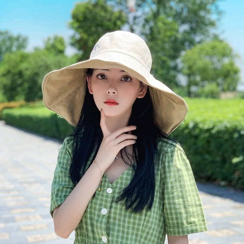 Wide Brim UPF 50+ Sun Hat Women Anti-UV Protection Hiking Fisherman Cap Fold Summer Solid Beach Hat 2024 Double sided Sun hat thumbnail 5