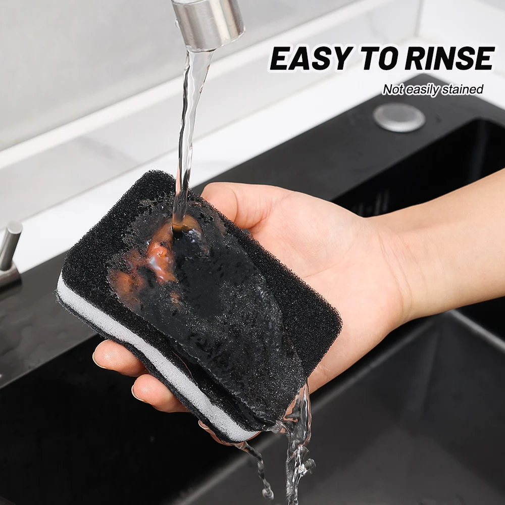 Thickened Double-sided Dishwashing Sponge Black Sandwiched White Stain Removal Scouring Cloth Cleaning of Pots Bowls Sinks Rag thumbnail 5