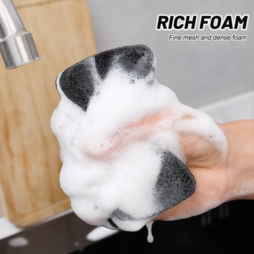 Thickened Double-sided Dishwashing Sponge Black Sandwiched White Stain Removal Scouring Cloth Cleaning of Pots Bowls Sinks Rag thumbnail 4