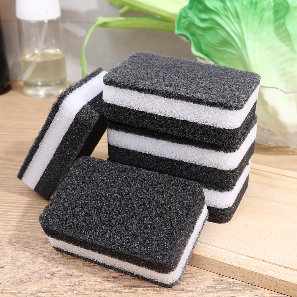 Thickened Double-sided Dishwashing Sponge Black Sandwiched White Stain Removal Scouring Cloth Cleaning of Pots Bowls Sinks Rag thumbnail 6