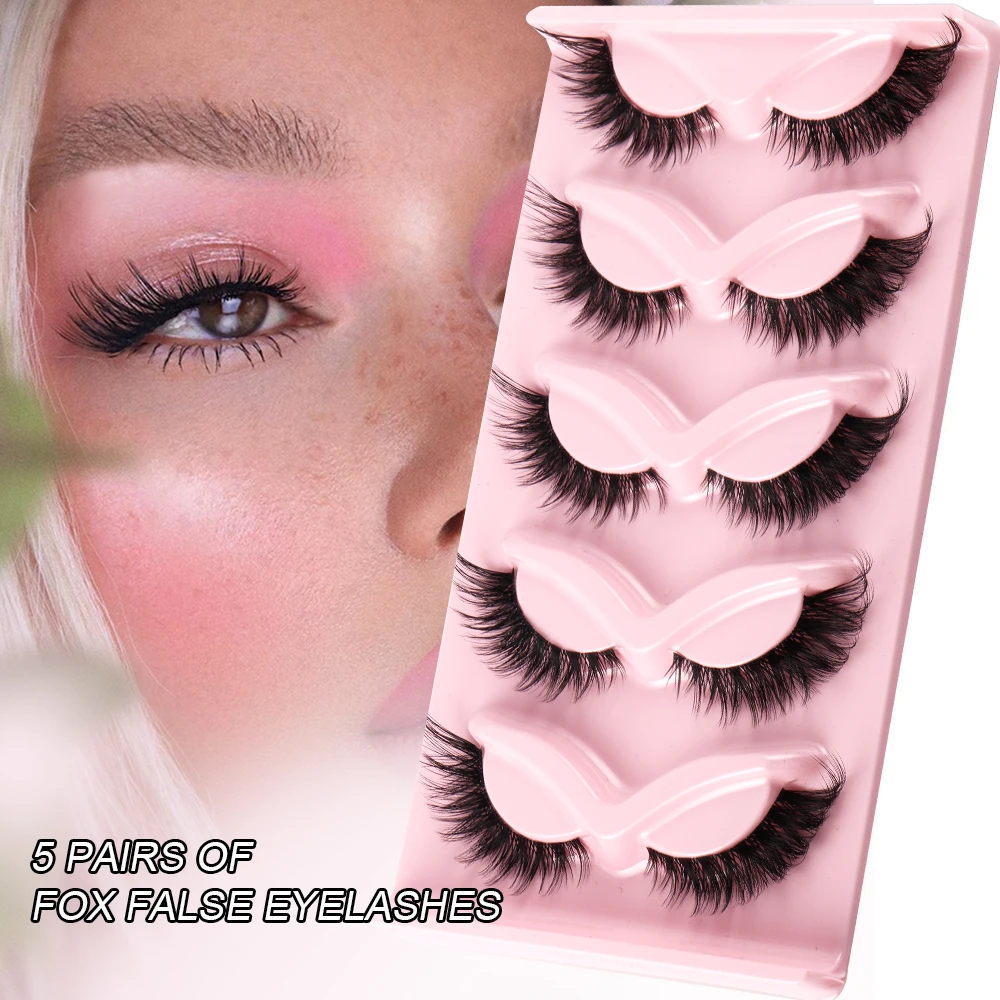 5 Pairs Cat Eye Lashes Faux Mink Eyelashes Natural Long Manga Lashes Winged End Eye Elongated Eyelashes Fake Lashes Makeup thumbnail 2