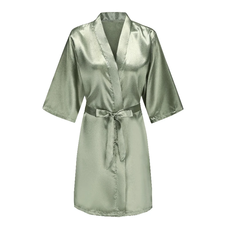 Grass Green Women's White Letter Bride Bridesmaid Short Satin Robes for Wedding Party Getting Ready thumbnail 6
