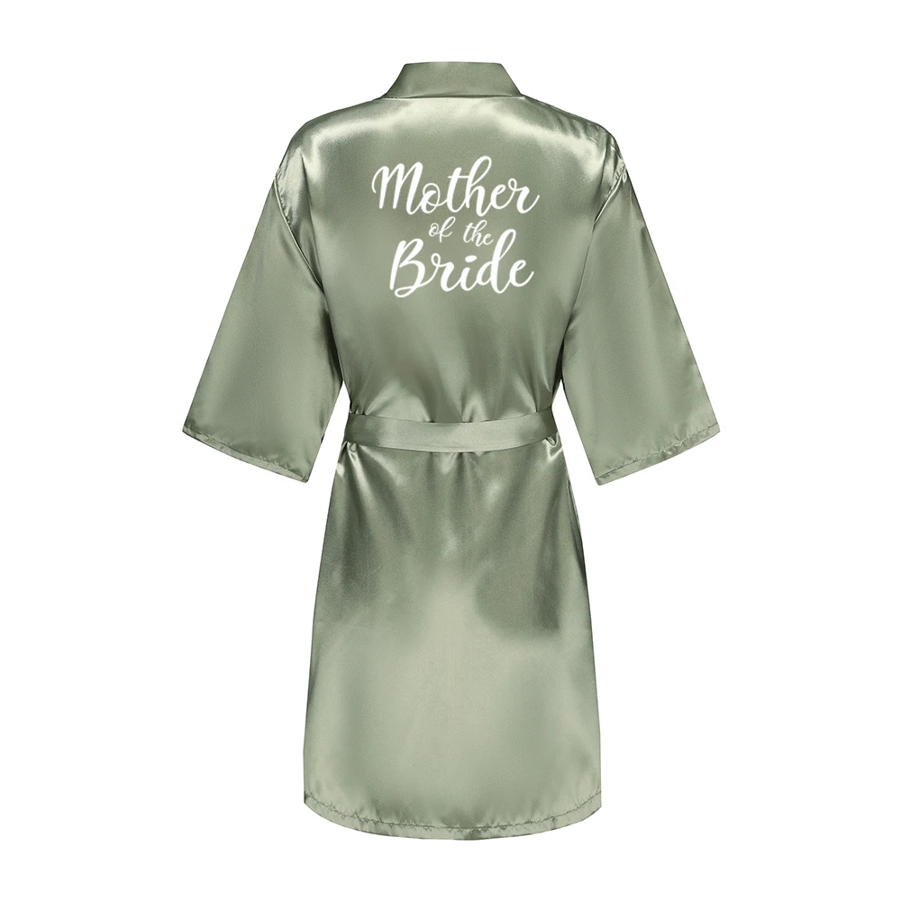 Grass Green Women's White Letter Bride Bridesmaid Short Satin Robes for Wedding Party Getting Ready thumbnail 5