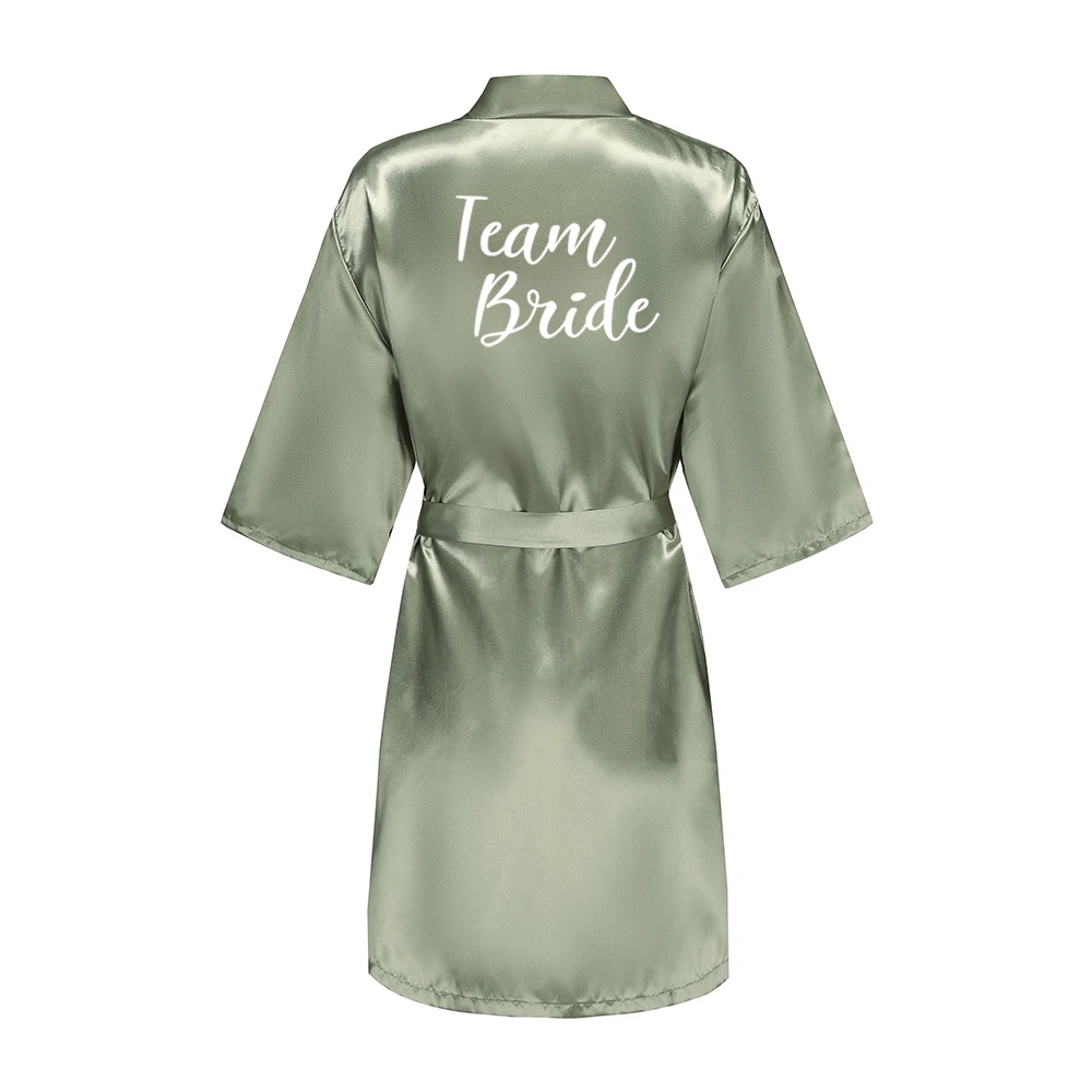 Grass Green Women's White Letter Bride Bridesmaid Short Satin Robes for Wedding Party Getting Ready thumbnail 3