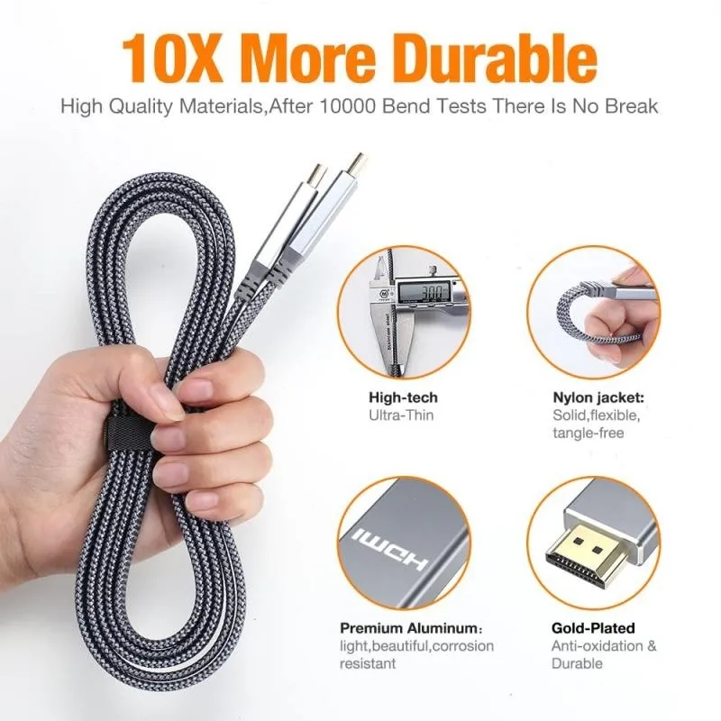 8K HDMI Flat Cable 48Gbps High Speed 8K60 4K120 144Hz Braided HDMI 2.1 Cord 3D eARC HDCP 2.2&2.3 Compatible with Roku TV/PS5 thumbnail 5