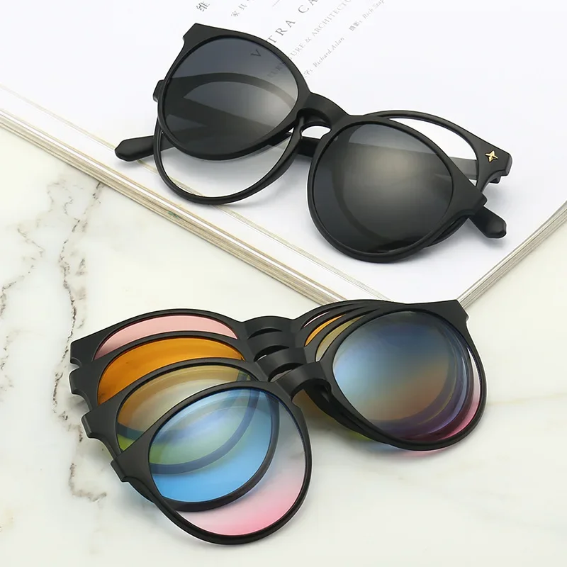 5PCS Magnetic Polarized Clip On Sunglasses Women Men Plastic Frame for Night Driving Sunglasses UV400 thumbnail 5