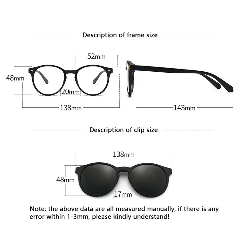 5PCS Magnetic Polarized Clip On Sunglasses Women Men Plastic Frame for Night Driving Sunglasses UV400 thumbnail 2