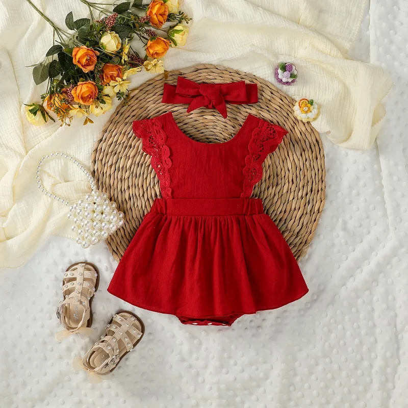 Baby Girls Summer Soild Sleeveless 100% Cotton Square Collar Soft Vacation Kids Dress thumbnail 2