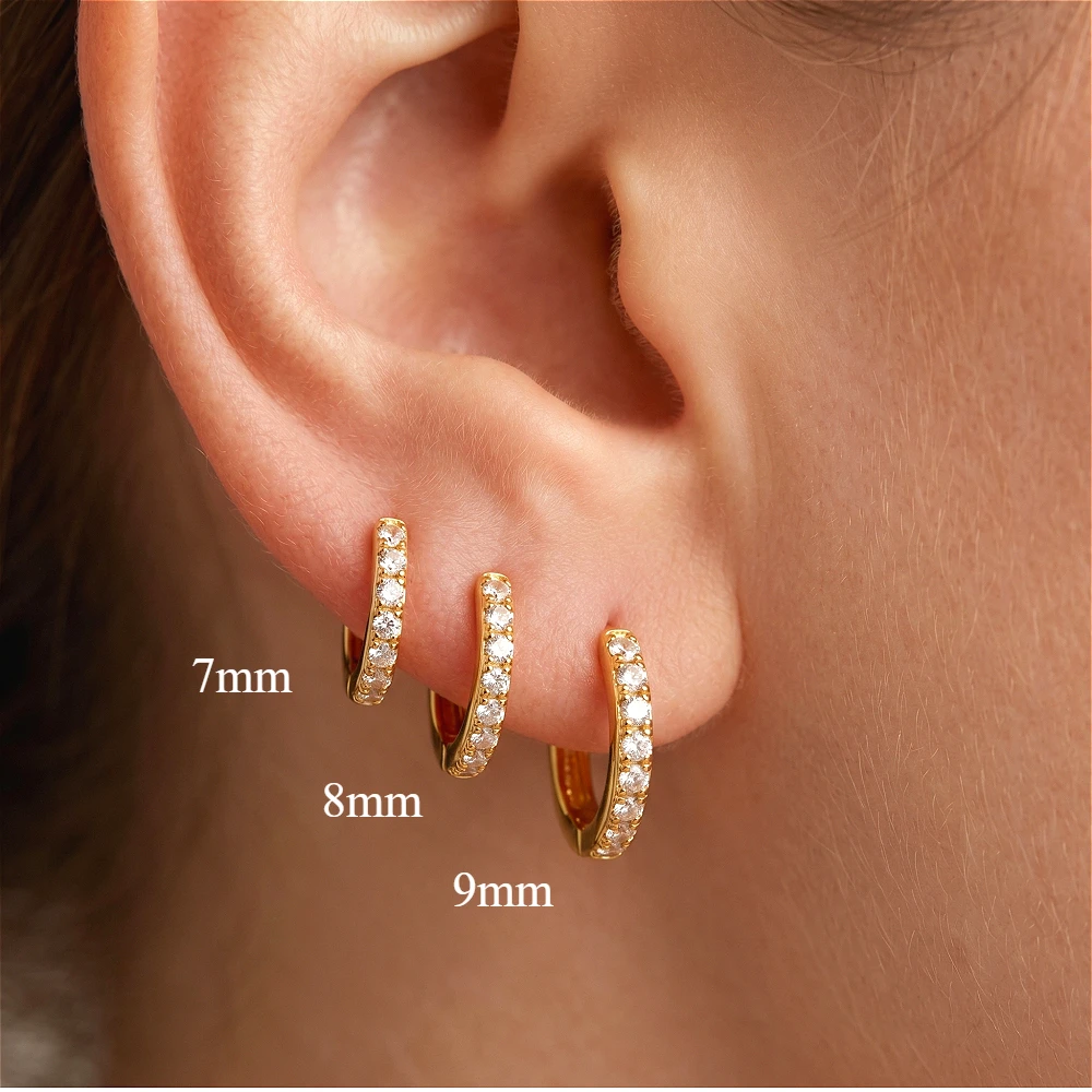 2/6PCS 316L Stainless Steel Minimalist Hoop Earrings Crystal Zirconia Small Cartilage Helix Tragus Piercing Jewelry for Women thumbnail 3