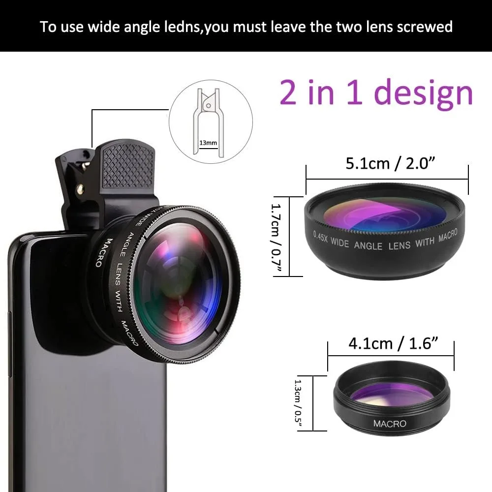 2 IN 1 Lens Universal Clip 37mm Mobile Phone Lens Professional 0.45X 49uv Super Wide-Angle + Macro HD Lens For iPhone Android thumbnail 4
