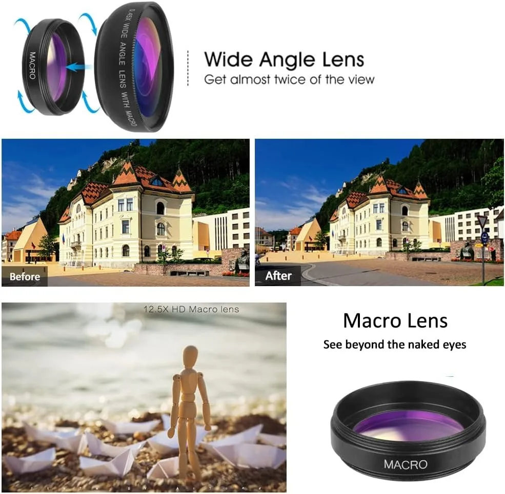 2 IN 1 Lens Universal Clip 37mm Mobile Phone Lens Professional 0.45X 49uv Super Wide-Angle + Macro HD Lens For iPhone Android thumbnail 2