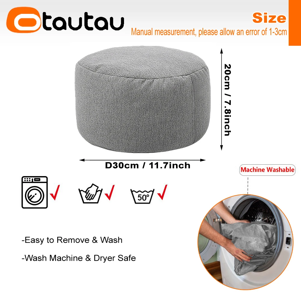 OTAUTAU Round Stool D30cm*H20cm Linen Bean Bag Ottoman with Filling Beanbag Pouf Footstool Tatami Futon Puff JD001 thumbnail 5