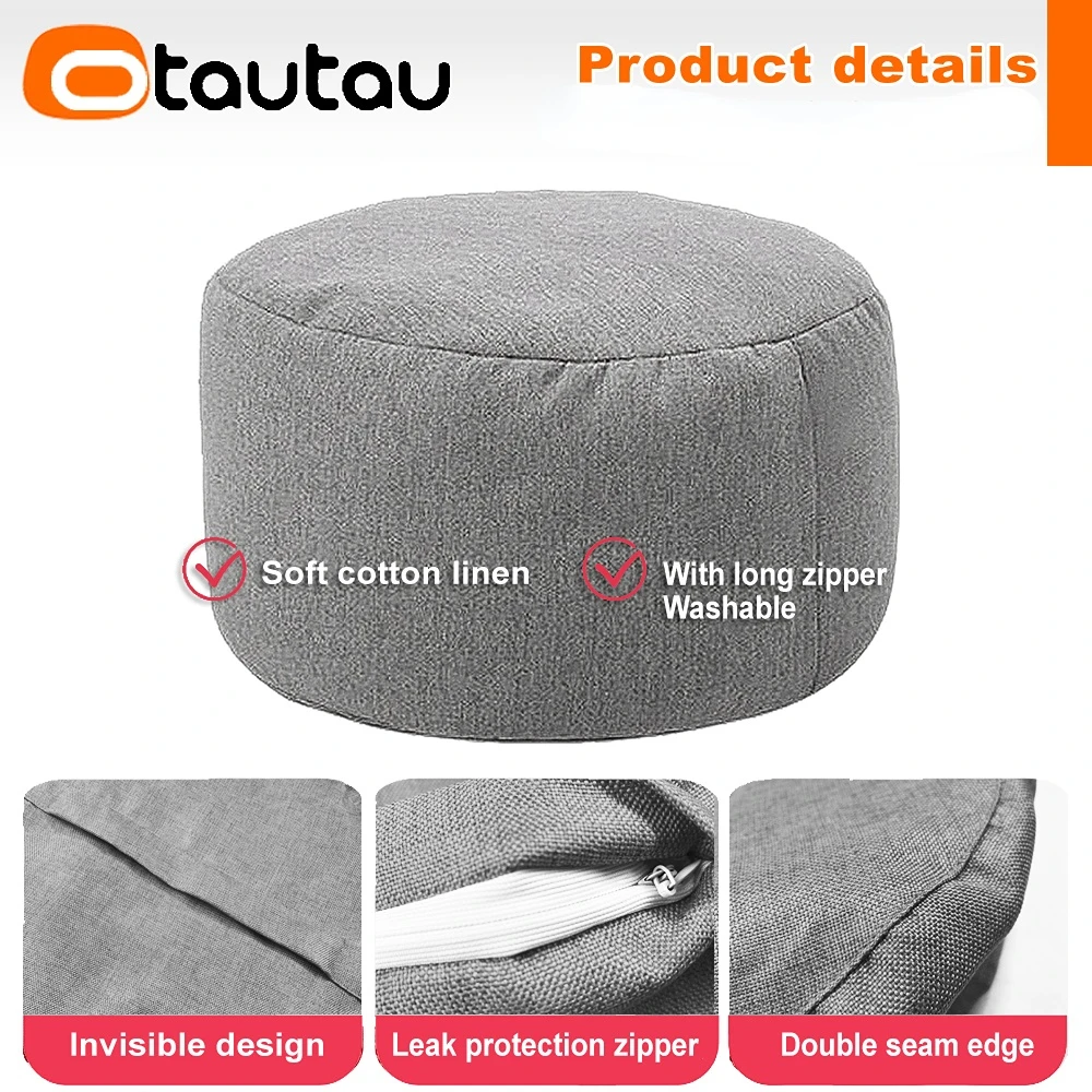 OTAUTAU Round Stool D30cm*H20cm Linen Bean Bag Ottoman with Filling Beanbag Pouf Footstool Tatami Futon Puff JD001 thumbnail 4