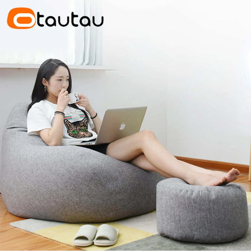 OTAUTAU Round Stool D30cm*H20cm Linen Bean Bag Ottoman with Filling Beanbag Pouf Footstool Tatami Futon Puff JD001 thumbnail 3