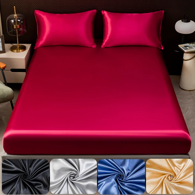 Solid Color Satin  Sheet Set, Includes Fitted Sheet Pillowcases，Bedding Set,Premium Smooth, Hypoallergenic and Machine Washable