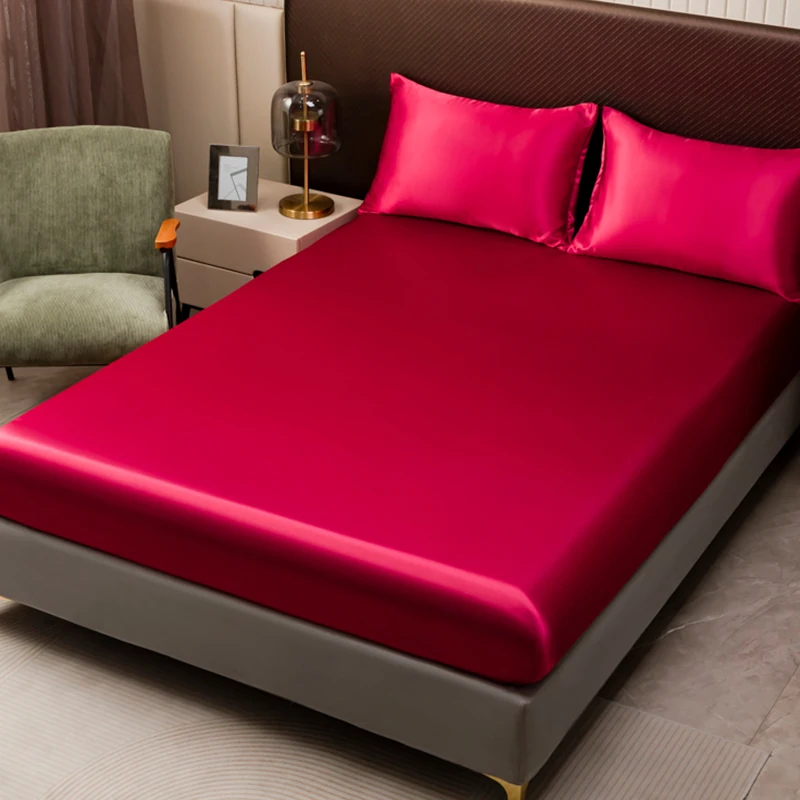 Solid Color Satin  Sheet Set, Includes Fitted Sheet Pillowcases，Bedding Set,Premium Smooth, Hypoallergenic and Machine Washable thumbnail 2
