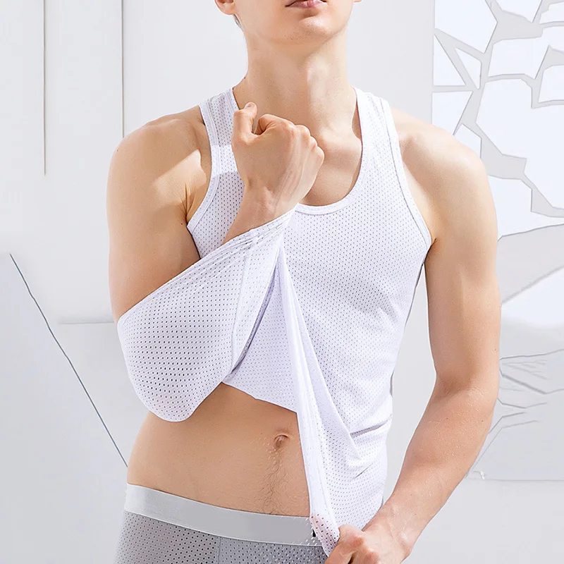 Men Ice Silk Tank Top Men'S Trendy Mesh Breathable Quick Drying Sports Fitness Wide Shoulder Summer Men'S Sleeveless T-Shirt thumbnail 2