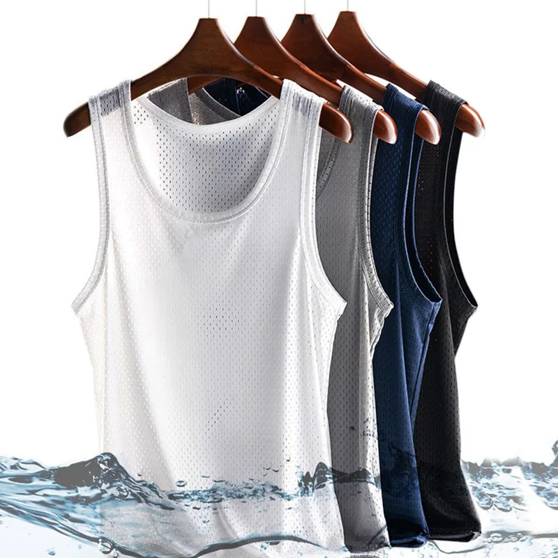 Men Ice Silk Tank Top Men'S Trendy Mesh Breathable Quick Drying Sports Fitness Wide Shoulder Summer Men'S Sleeveless T-Shirt thumbnail 5