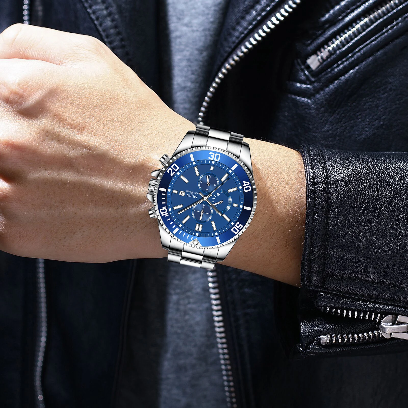 Luxury Men's Business Watches Men Silver Quartz Watch Male Luminous Clock thumbnail 6
