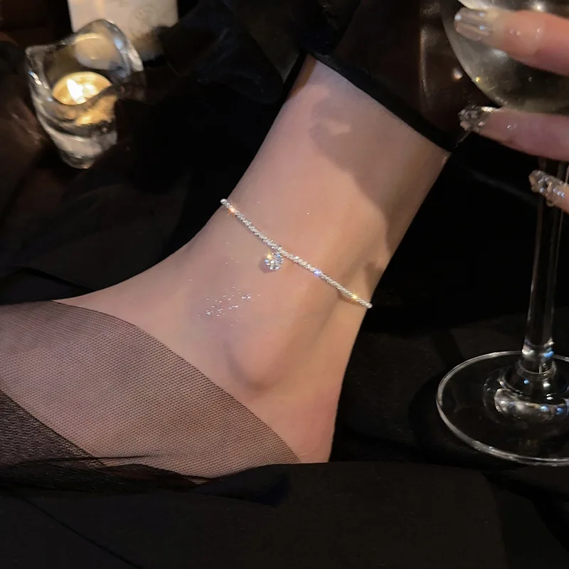 925 Sterling Silver Anklet Dazzling Chain Clear CZ Geometric Elegant For Woman Girl Fashion Jewelry Gift Dropship Wholesale thumbnail 3
