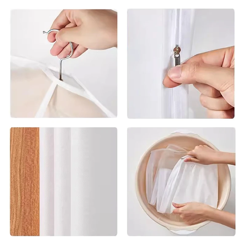Clothes Hanging Dust Cover Wedding Dress Cover Suit Coat Storage Bag Transparent Fully Enclosed Clothes Cover With Zipper thumbnail 5