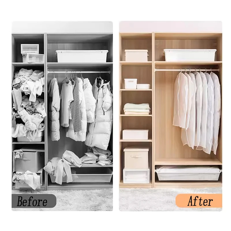 Clothes Hanging Dust Cover Wedding Dress Cover Suit Coat Storage Bag Transparent Fully Enclosed Clothes Cover With Zipper thumbnail 3