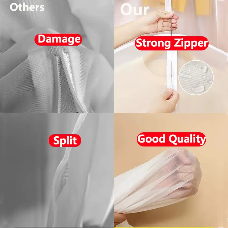 Clothes Hanging Dust Cover Wedding Dress Cover Suit Coat Storage Bag Transparent Fully Enclosed Clothes Cover With Zipper thumbnail 4