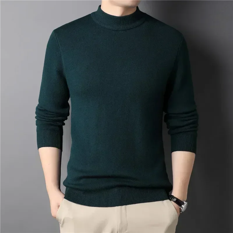 2024 Brand New Men's Cashmere Sweater Half Turtleneck Men Sweaters Knit Pullovers for Male Youth Slim Knitwear Man Sweater thumbnail 5