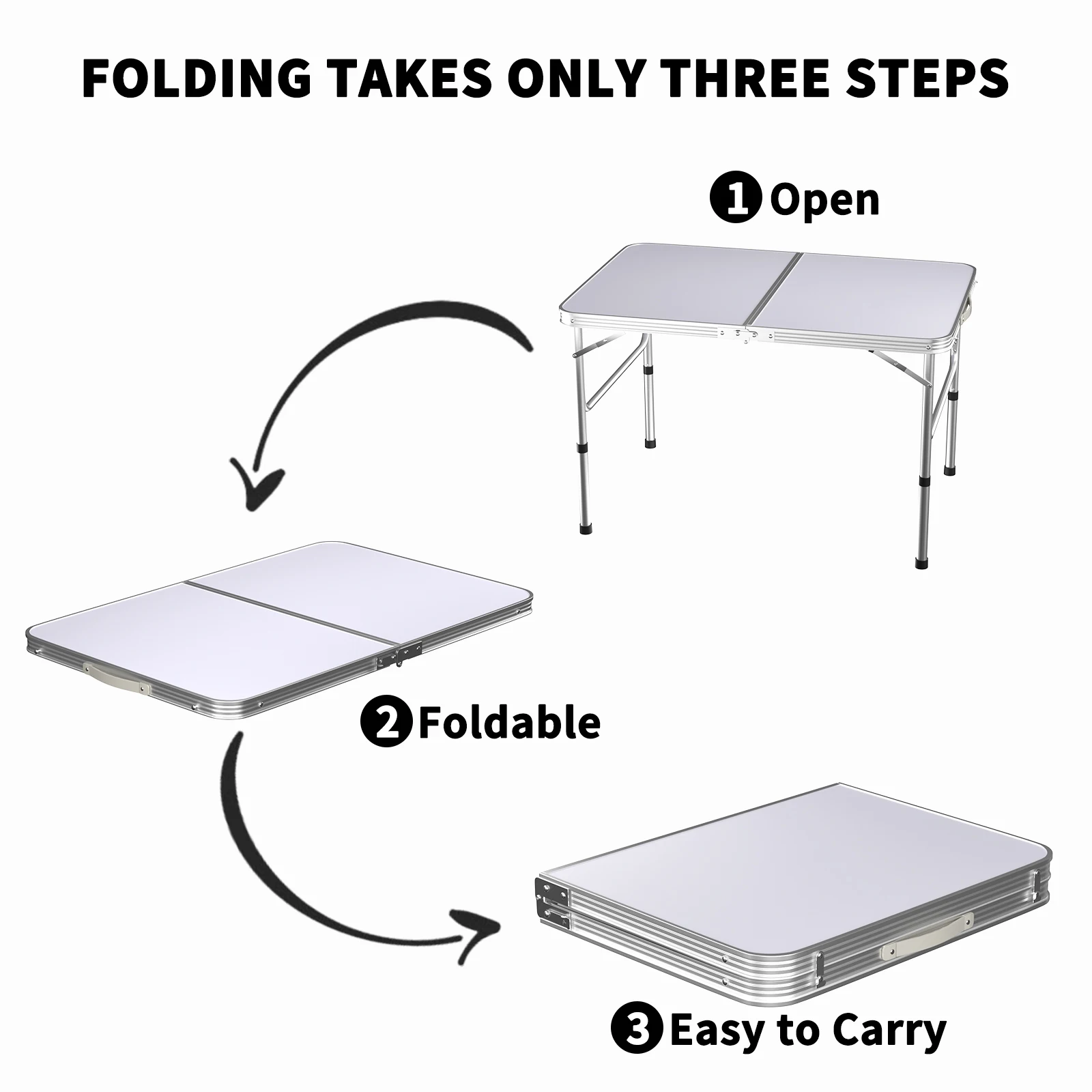 3FT/90CM Picnic Folding Tables, Aluminium Foldable Portable Adjustable Height Lightweight for Camping BBQ, 90x60x37/67cm thumbnail 4