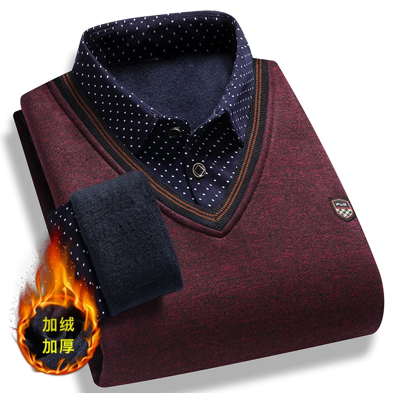 Men's Pullover with Collar Fleece Polo Shirts Long Sleeve Clothing Vintage Smart Casual Knitted Sweaters Warm thumbnail 4